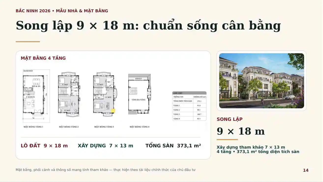 Mẫu biệt thự song lập 9x18m Vinhomes King Park