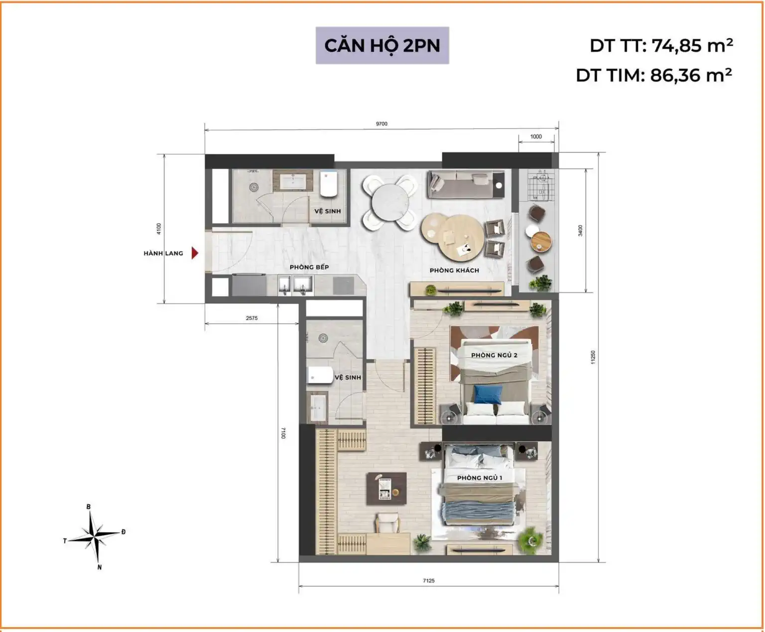 Thiết kế căn hai phòng ngủ Tara Maison phục vụ việc so sánh nhu cầu ở thật