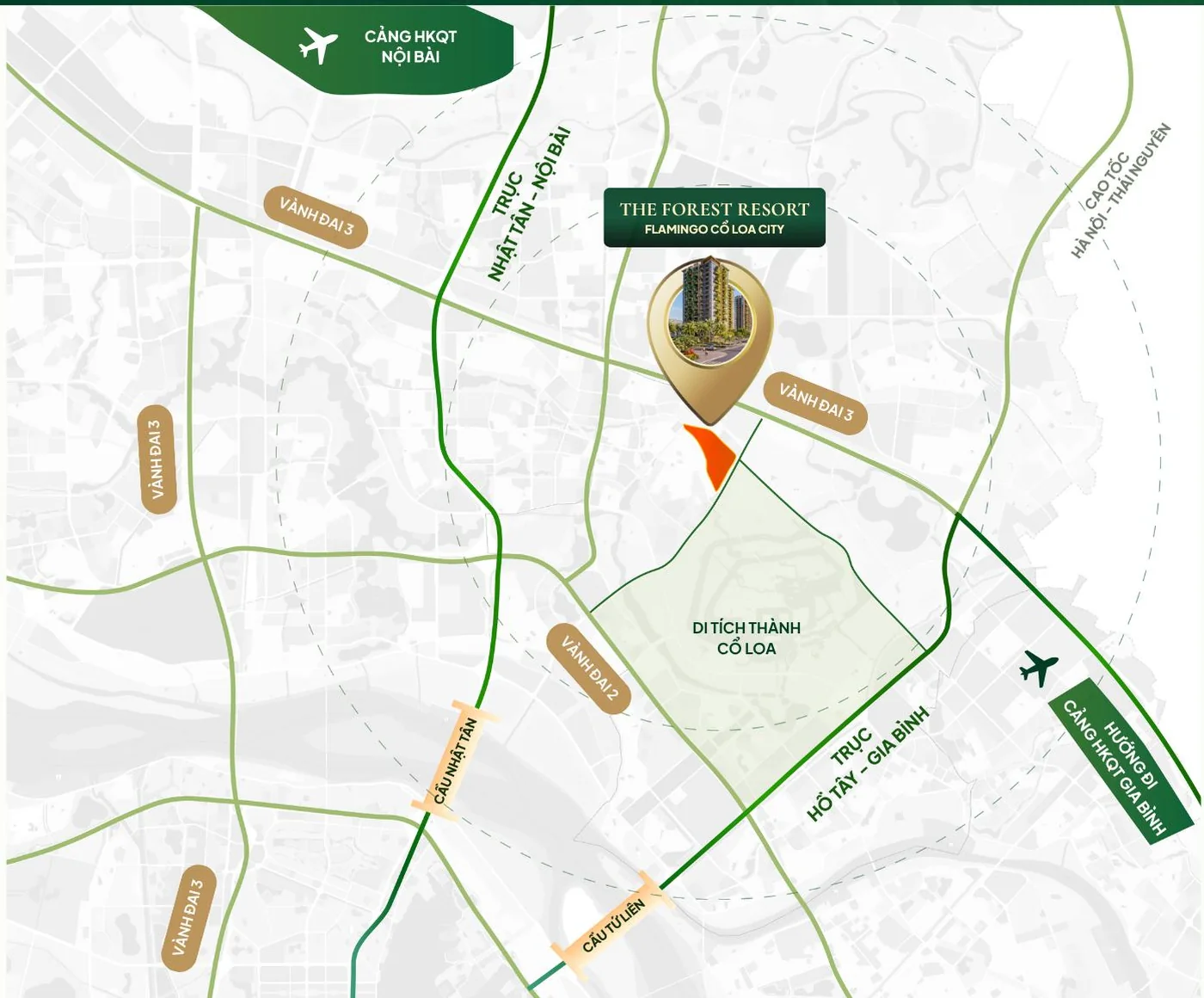 Bản đồ vị trí trong Vành đai 3 – Flamingo Cổ Loa và InterCentral